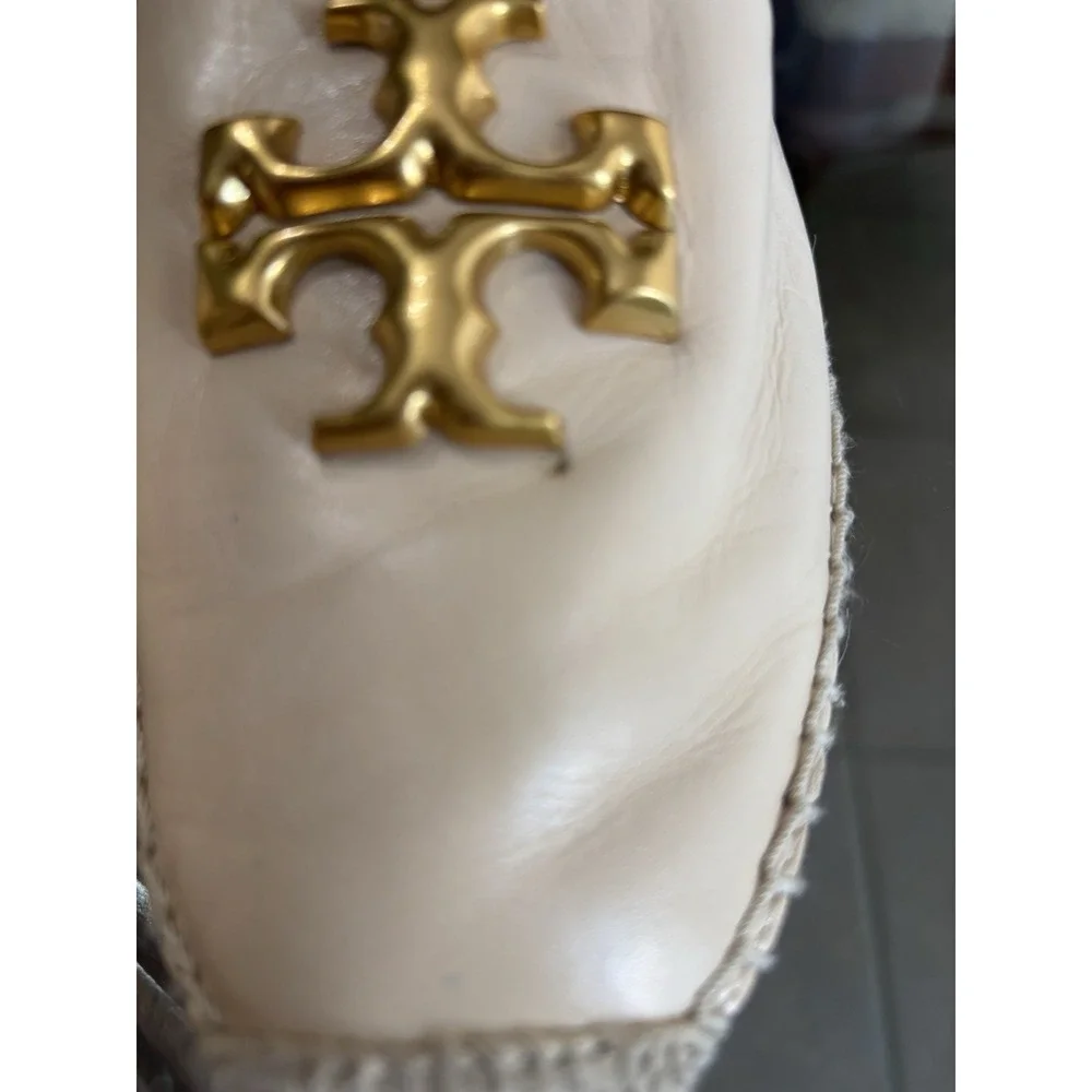 Tory Burch Eleanor Espadrille Cream Leather Slip-On Flats Round Toe US 8 86567